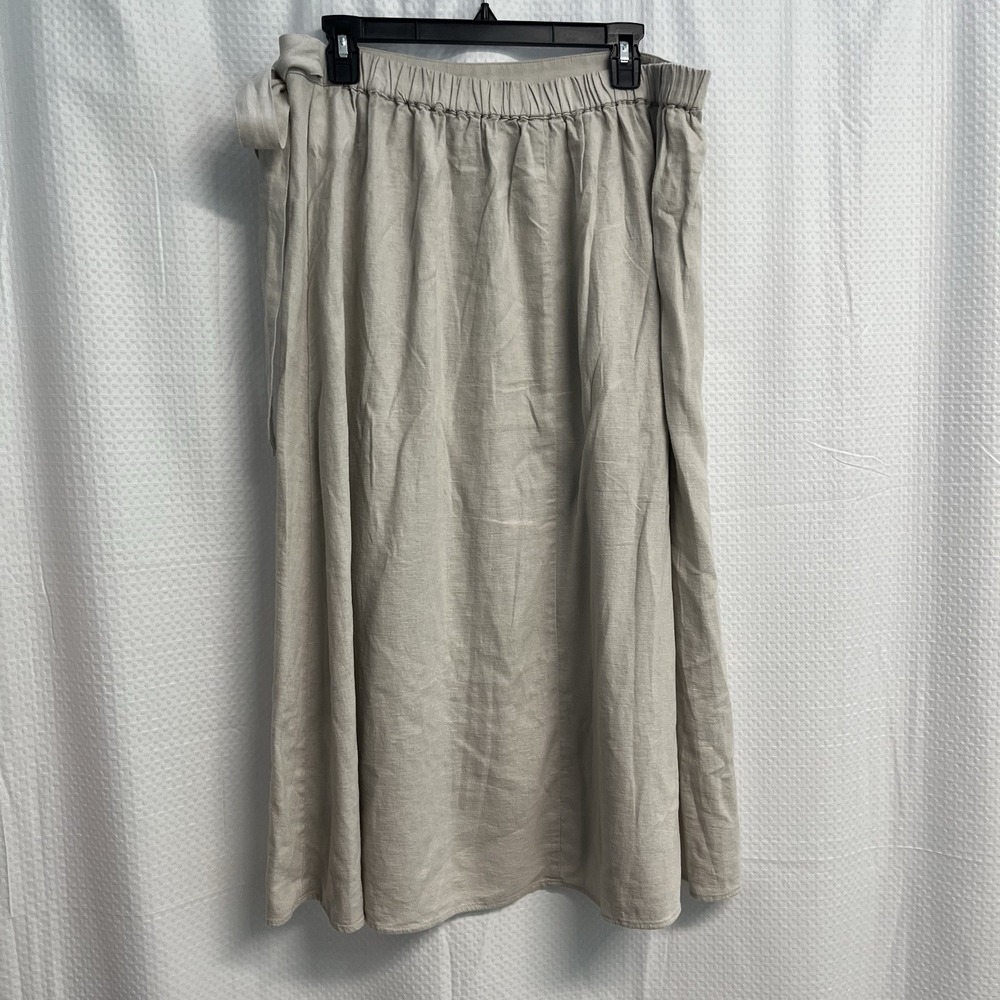 J.Crew Linen Blend Neutral Beige Faux Wrap Midi Skirt Minimalist Large - Picture 2 of 8